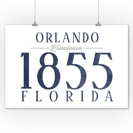 Orlando, Florida - Established Date (Blue) - Lantern Press Artwork (9x12 Art Print, Wall Decor Travel (Best Dates In Orlando)