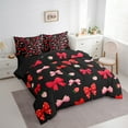 thumbnail image 4 of Feelyou Cartoon Ribbon Bow Twin Bedding Sets 7-Piece for Kids, Black Pink Bowknot Bedding Comforter Set, Kawaii Strawberry Reversible Sheet Sets, Breathable Home Decor, 4 of 9