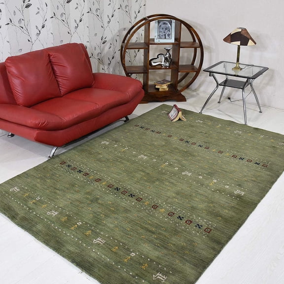 Rugsotic Carpets Hand Knotted Wool Area Rug 3'x5' Green Contemporary Rectangle Indoor Rug for Living Room, Bedroom Antimicrobial L00585