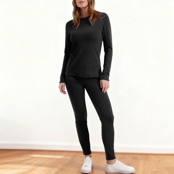 Women's Thermal Underwear Set Winter Warm Plus Size Fleece Thick Pullover Tops Long Bottom Pants Pajamas Set New Travel Outfits for Women Going out Black XXL