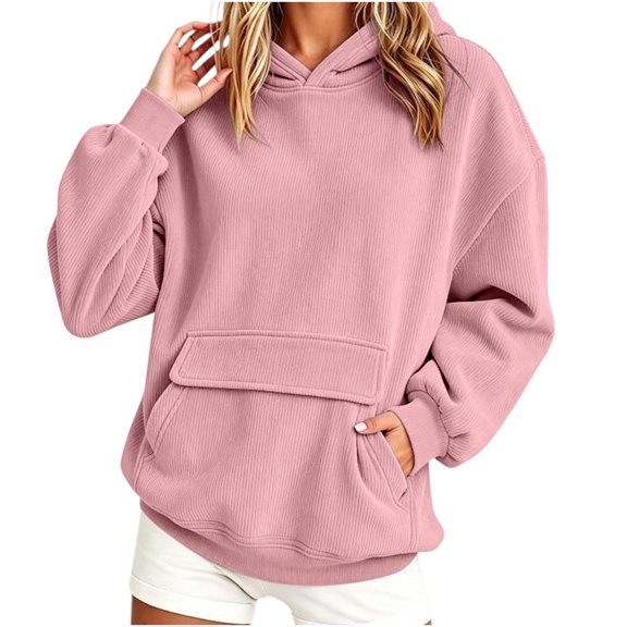Ruimatai Women Long Sleeve Hoodie Pullover Corduroy Loose Sweatshirt With Front Pocket