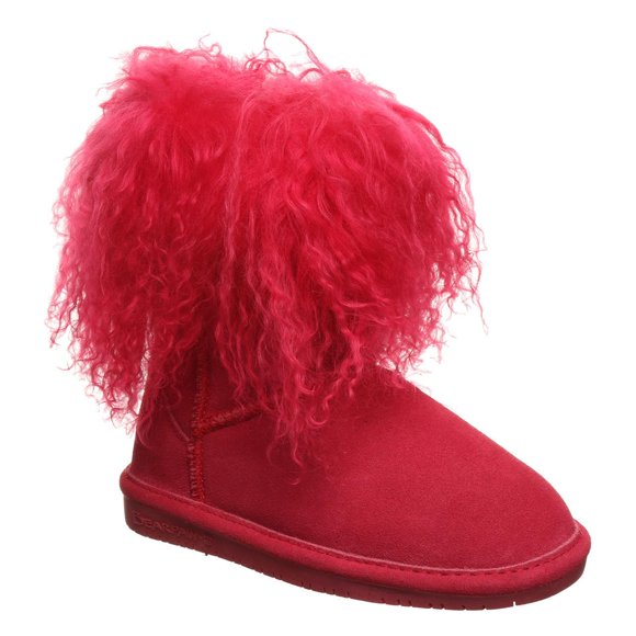 BEARPAW Boo Youth Electric Pink Size 2 | Youth's Boot Classic Suede | Youth Slip On Boot | Comfortable Winter Boot