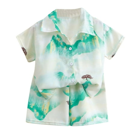 

Yzengfg Toddler Boys Summer Cozy Colored Patchwork Printed Short Sleeved Tops And Shorts 2PC Children s Suit 7-8 Years