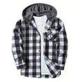 thumbnail image 2 of Mens Buffalo Plaid Hoodie Shirt Casual Button Down Plaid Jacket Shirts Fall Fashion Stylish Long Sleeve Shirts with Pocket Light Gray XL, 2 of 4