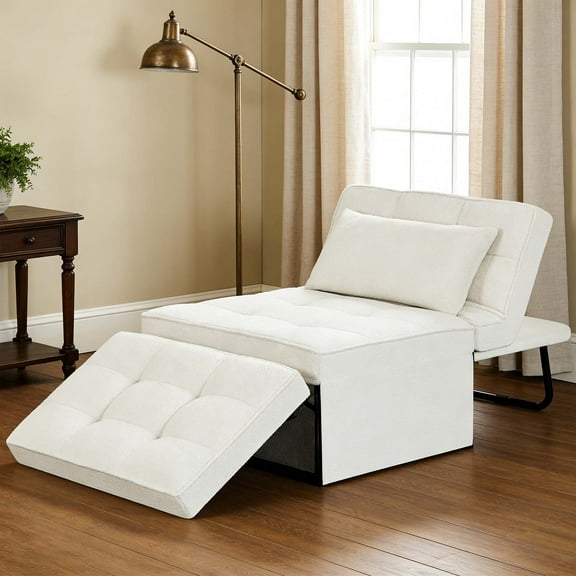 Ainfox Ottoman Chair Lounger Bed,4 in 1 Convertible Single Sofa Couch Futon Bed, 70.9''L x 33.9''W(Beige Teddy)