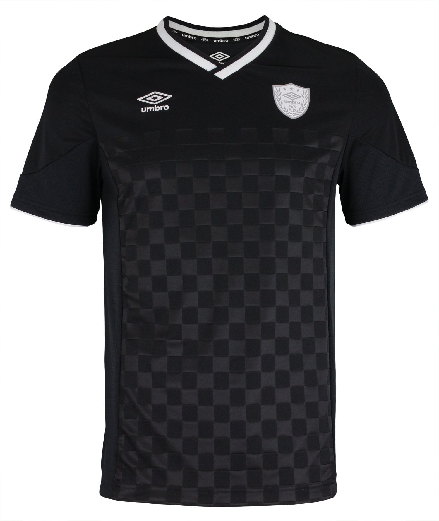 Black/White Umbro Men's V-Neck Short Sleeve Checkerboard Soccer Jersey Shirt 