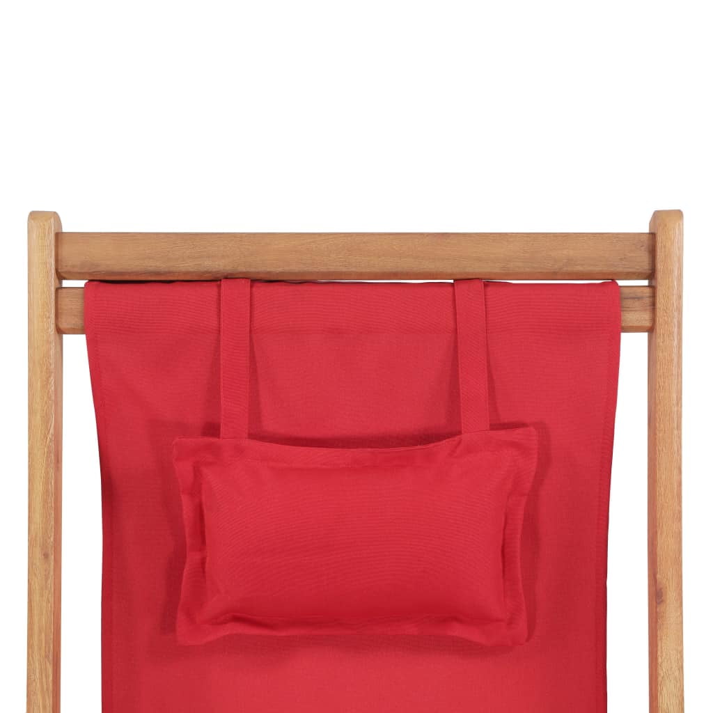 Veryke Folding Wooden Reclining Beach Chair for Outdoor Lounge, Porch, Pool - Fabric in Red Veryke Folding Wooden Reclining Beach Chair for Outdoor Lounge, Porch, Pool - Fabric in Red