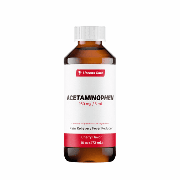 Llorens Care Liquid Acetaminophen Pain Reliever and Fever Reducer for Adults, Cherry Flavor, 16 oz