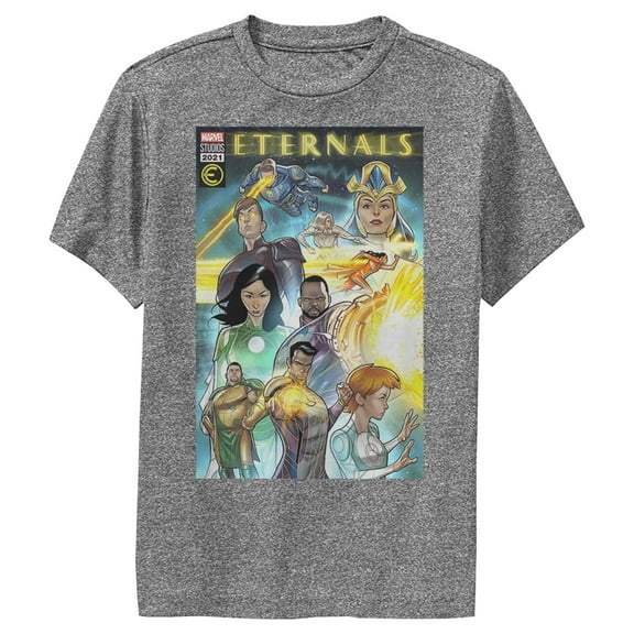 Boy's Marvel Eternals Comic Book Cover  Performance Graphic Tee Charcoal Heather Small
