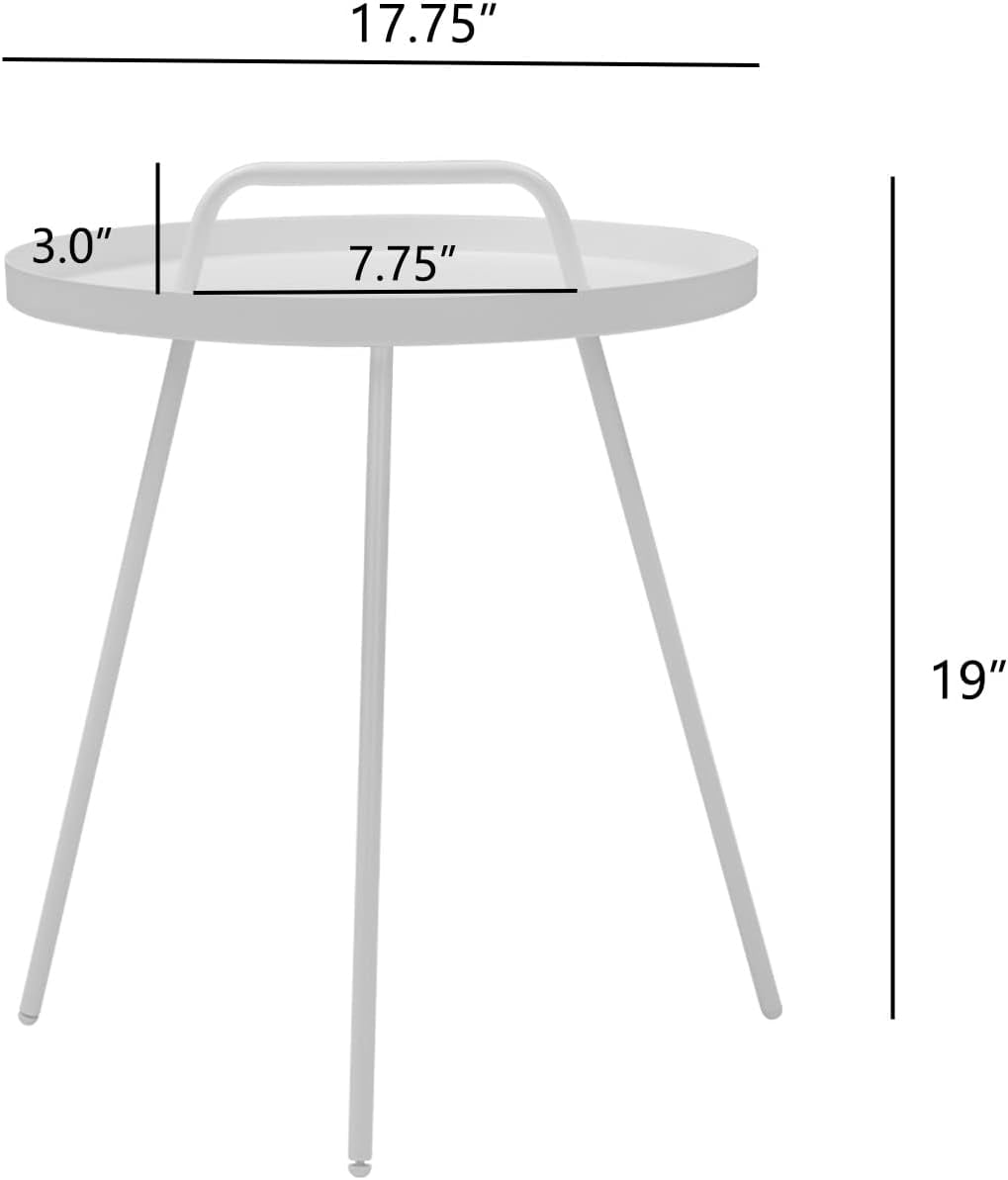 Grand Patio Round Coffee Side Table With Handle Small Steel End Table for Outdoor & Indoor, White
