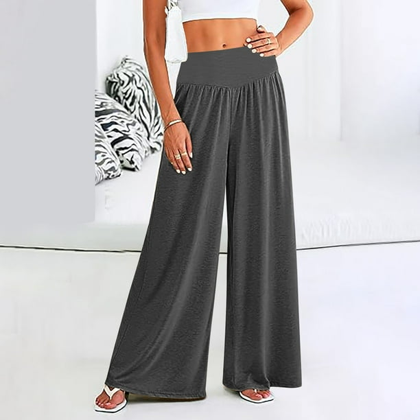 WILLBEST Pantalones Casuales elegantes para Mujer, Estilo Palazzo Fluido de Cintura Alta con Bolsillos para Mayor Comodidad y Versatilidad. Grande
