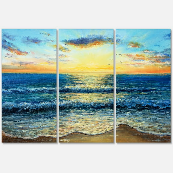 Designart ' Sunrise Glow On The Ocean Waves I ' Nautical & Coastal Canvas Wall Art Print