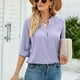 thumbnail image 4 of Moda mujer Casual sólido cuello en V manga larga suelta camiseta otoño blusa pulóver botón Tops Pompotops  FGAJ14377, 4 of 8