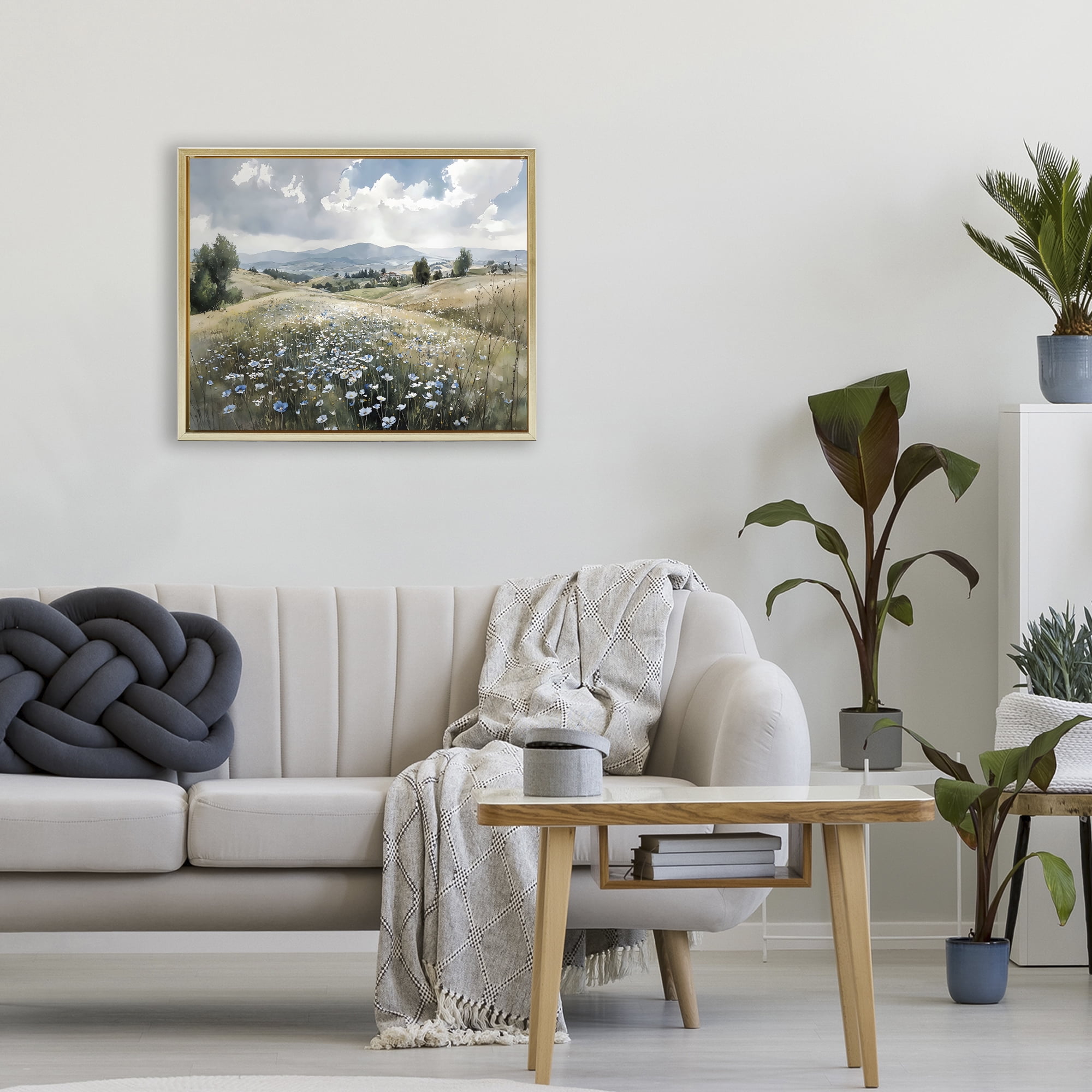 Stupell Industries Poppy Blues Across Meadow Gold Framed Floater Canvas Wall Art, design by Franklyn Gregory