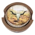 thumbnail image 5 of Rustic Western Rodeo Roundup Longhorn Cow Skull Ropes Faux Wooden Coaster Set, 5 of 11