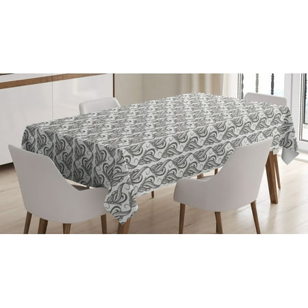 

Grey and White Tablecloth Swirling Leaves Flower Petals with an Abstract Design Rectangle Satin Table Cover Accent for Dining Room and Kitchen 60 X 90 Charcoal Grey and White by Ambesonne