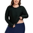 thumbnail image 2 of Ocean Blues Women's and Women's Plus Size Long Sleeve Rash Guard UPF 50+ Sun Protection Zipper Swimsuit with Pocket Black Tummy Control Athletic Surfing Swimwear Tops, 2 of 7