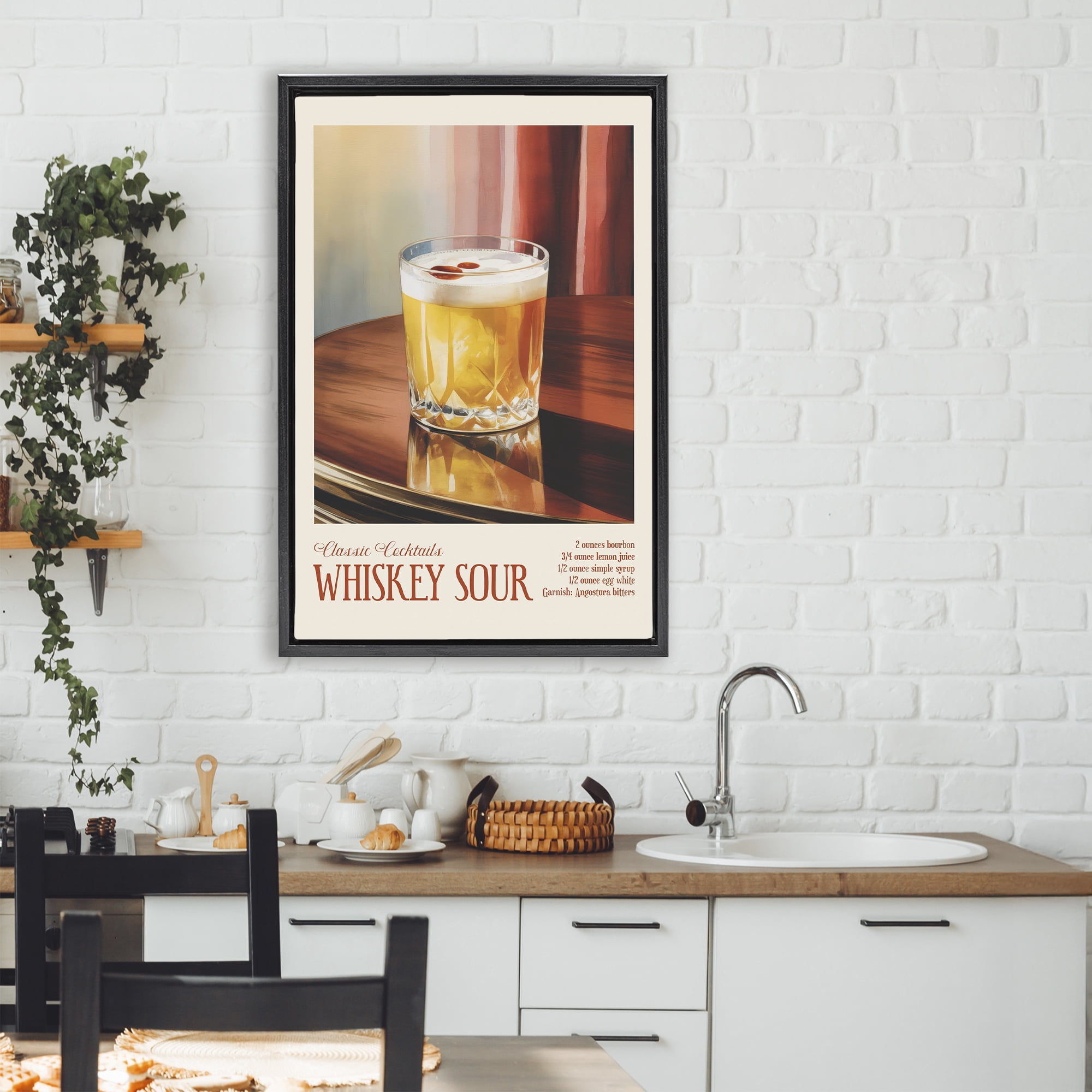 Stupell Industries Whiskey Sour on Table Black Framed Floater Canvas Wall Art, design by Andreas Magnusson