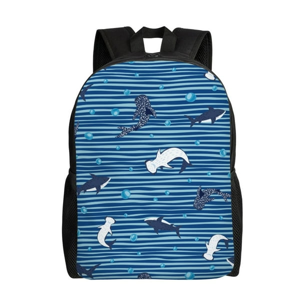 Balery Sharks on White Blue Striped Mochila - Mochila Estilosa y Duradera para Laptop de 15 Pulgadas con Tela Oxford Impermeable
