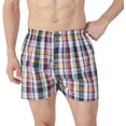thumbnail image 2 of Men's Woven Boxer Shorts 3-Pack - 5 Plaid Patterns, Premium Cotton, Comfortable Elastic Waist, Button Fly, Casual Underwear for Daily Wear, Red Plaid Pack, M, 2 of 8