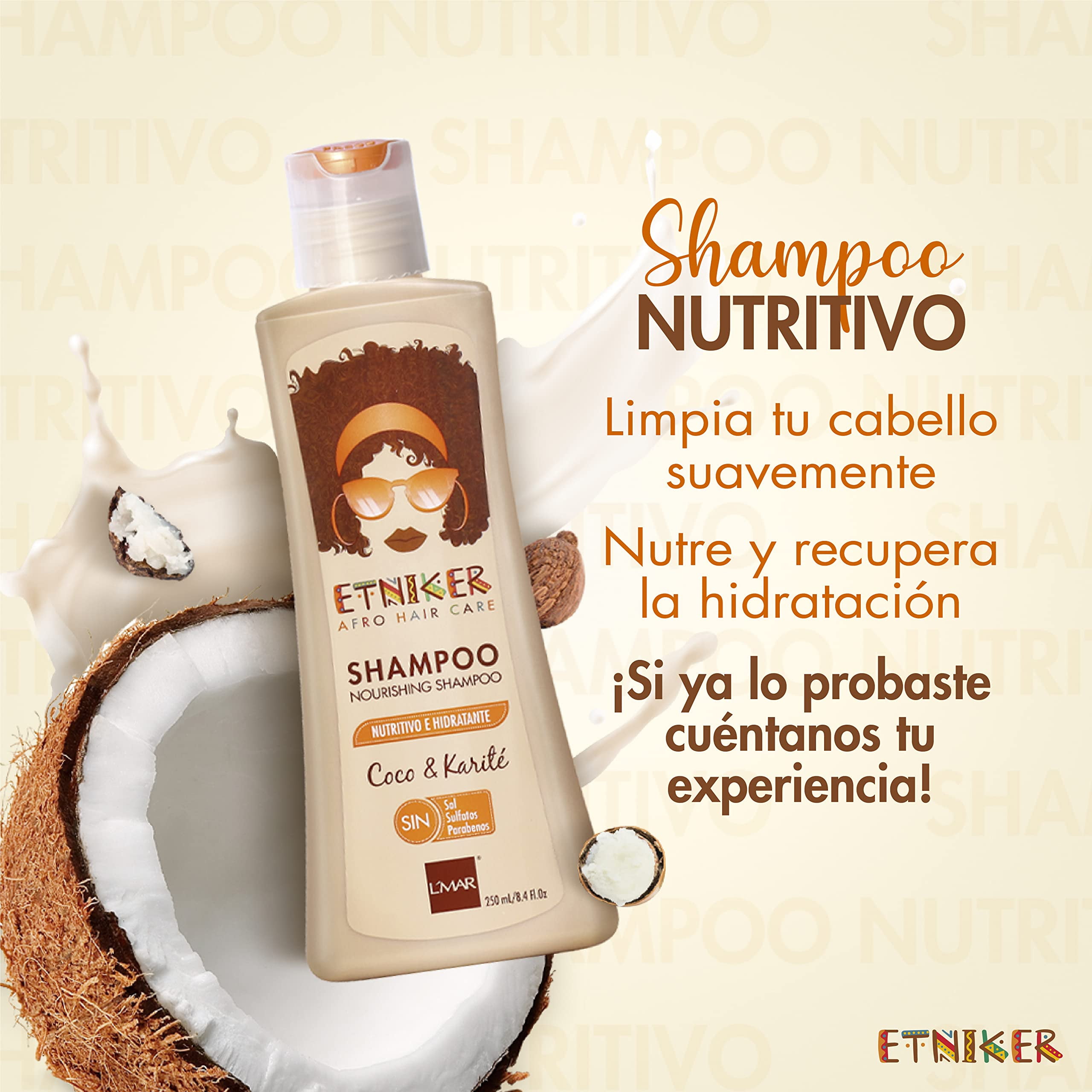 ETNIKER Afro-textured, Curly & Wavy hair Wash Kit: Styling Cream, Nourishing Shampoo, and Deep Conditioning Mask with Coconut, Shea Butter & Monoi Oil. Free S&S Mineral Oil, Parabens (3piece Set)