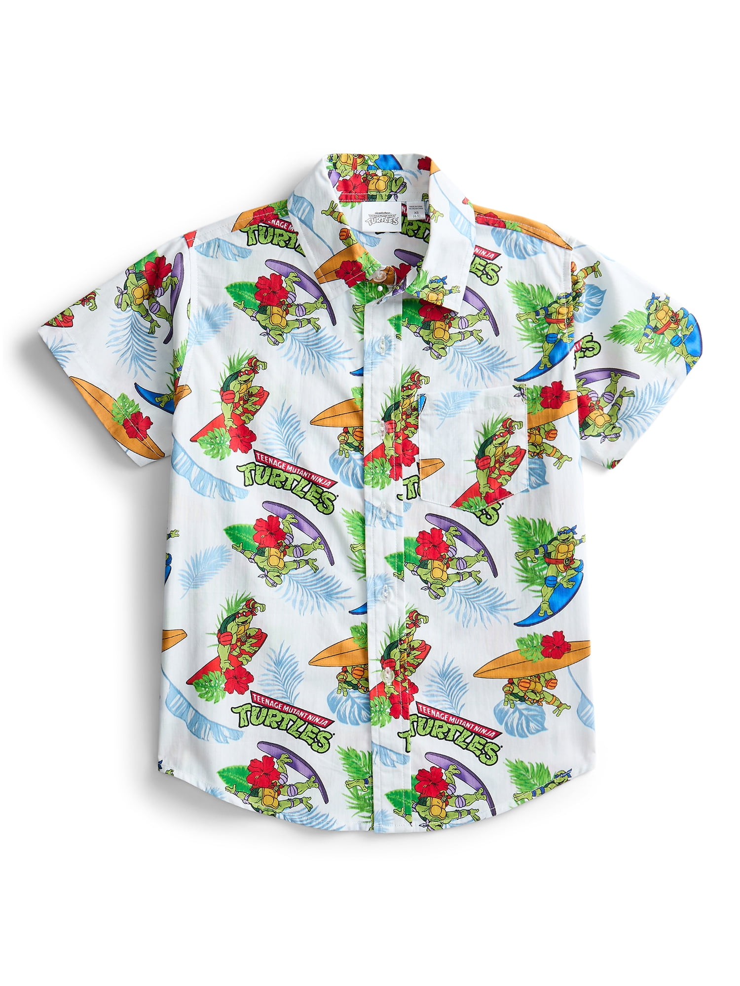 Teenage Mutant Ninja Turtles Boys Cotton Graphic Button Up Shirt with Short Sleeves, Sizes 4-18