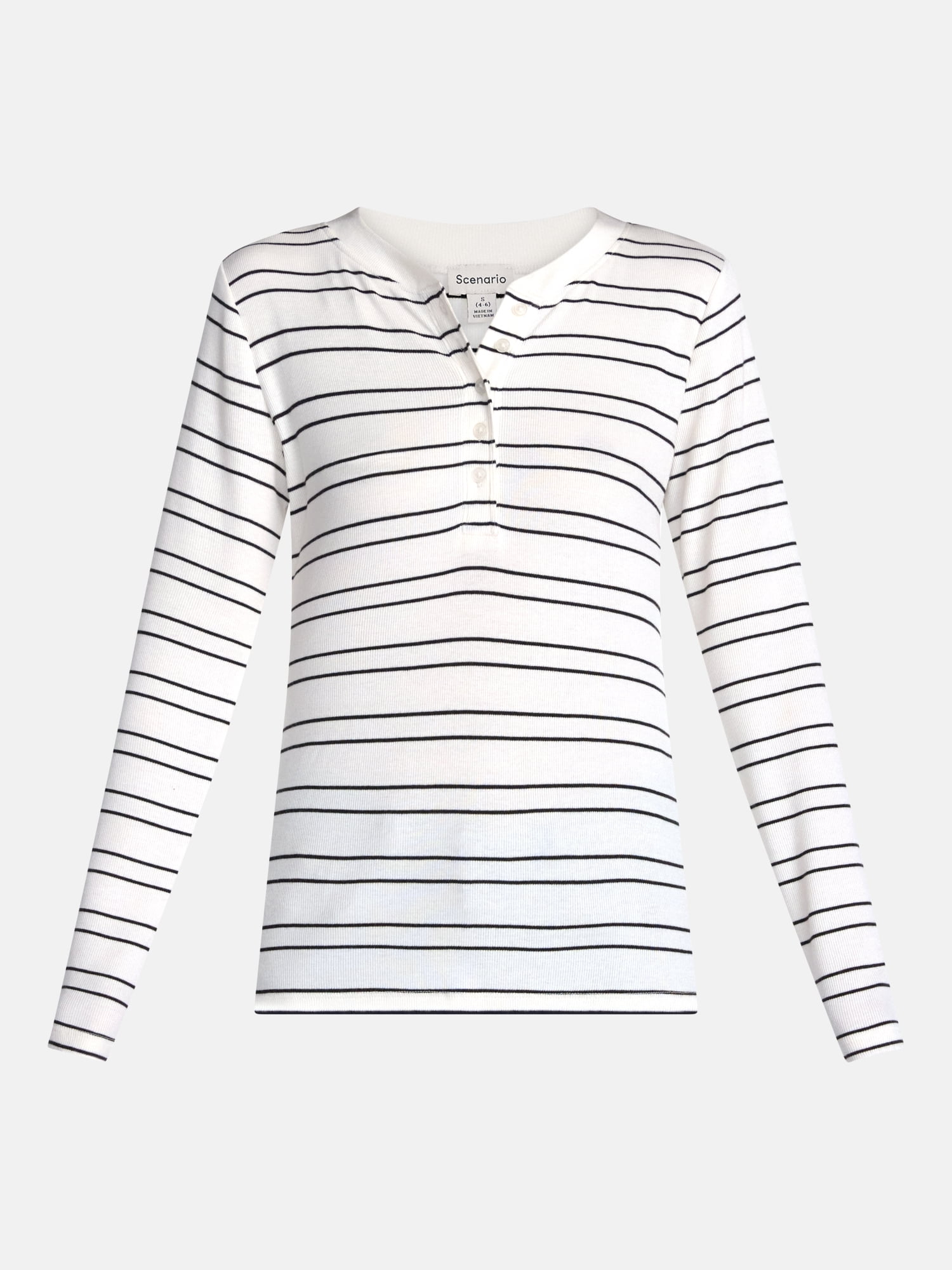 Scenario Women's and Women's Plus Rib Henley with Long Sleeves, Sizes XS-4X