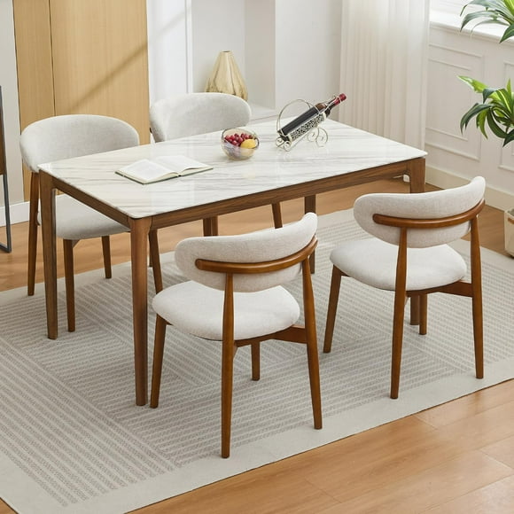 BeesClover Wooden Dining Chairs Set of 2, Mid Century Modern Fabric Upholstered Dining Room Chair, Farmhouse Kitchen Side Chairs with Wood Legs for Kitchen Dining Room