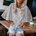 thumbnail image 6 of Women Lace Embroidered Blouse Batwing Short Sleeve Peplum Loose Casual Top Gray M, 6 of 7