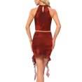 thumbnail image 3 of Conjunto de Top Corto de Cuello Halter y Falda Mini Rizada para Mujeres Chic de INSPIRE, Talla XL, Rojo, 3 of 6