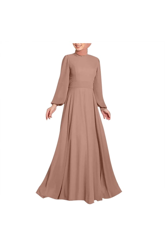 Muslim Long Sleeve Solid Dress Women Spring Elegant Sundress Party Maxi Dress Dubai Turkey Casual Abaya Robe Femme Pink L