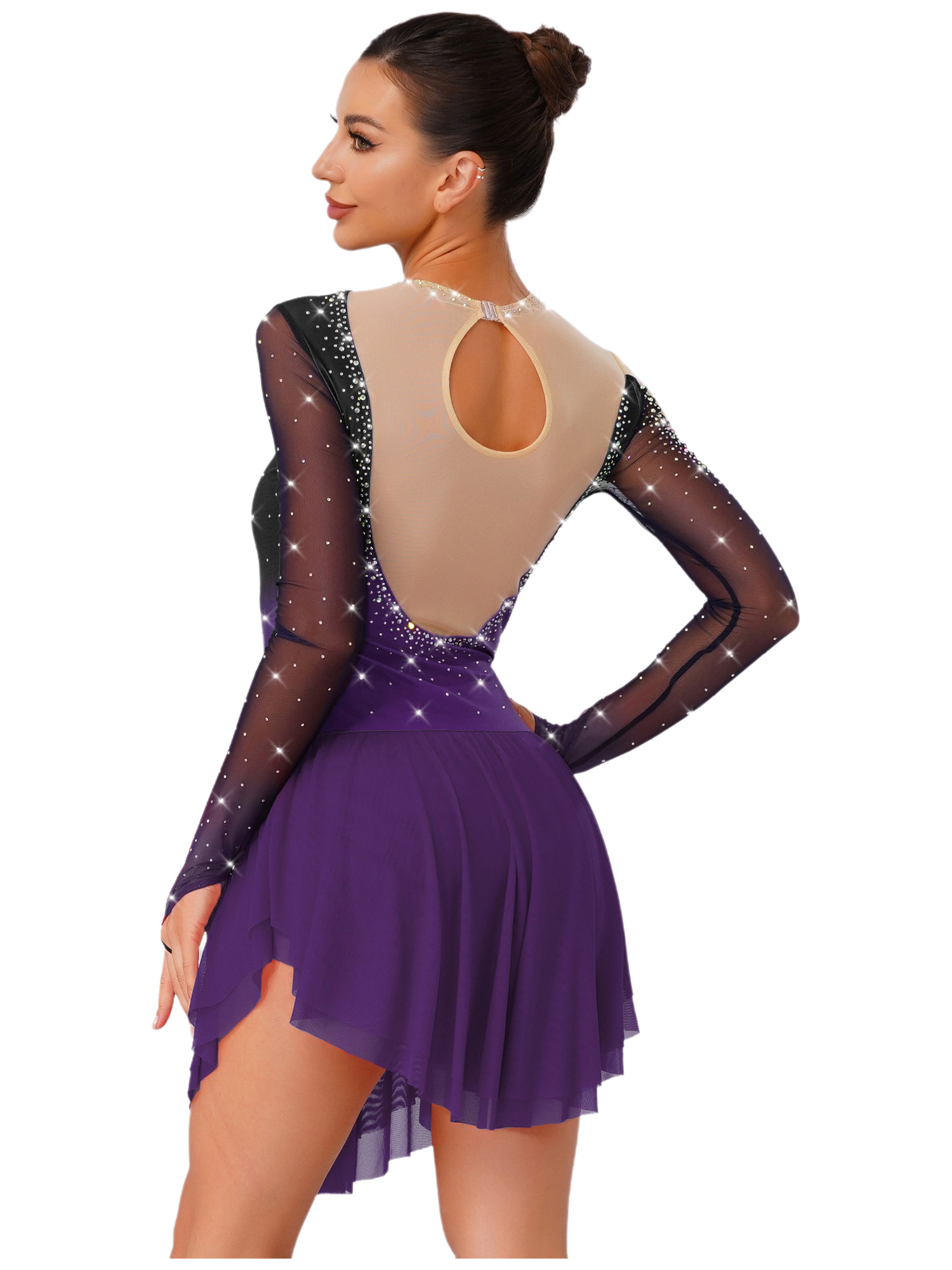iiniim Womens Glittery Figure Skating Gradient Dress Gymnastics Active Costume Purple XL