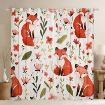 Castle Fairy Cartoon Orange Fox Blackout Curtains Set of 2 (52x84 Each) for Kids Children,Cute Jungle Wildlife Window Curtains,Chic Floral Flowers Curtains and Drapes,Lightweight Room Decor