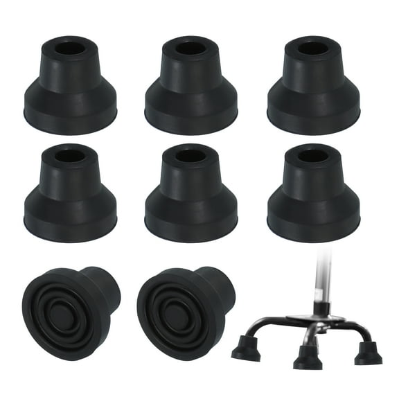 Quad Cane Tips 1/2 Inch, 8 Pcs Replacement Foot for Standing Stick Women Men Seniors, Black(Style 3)