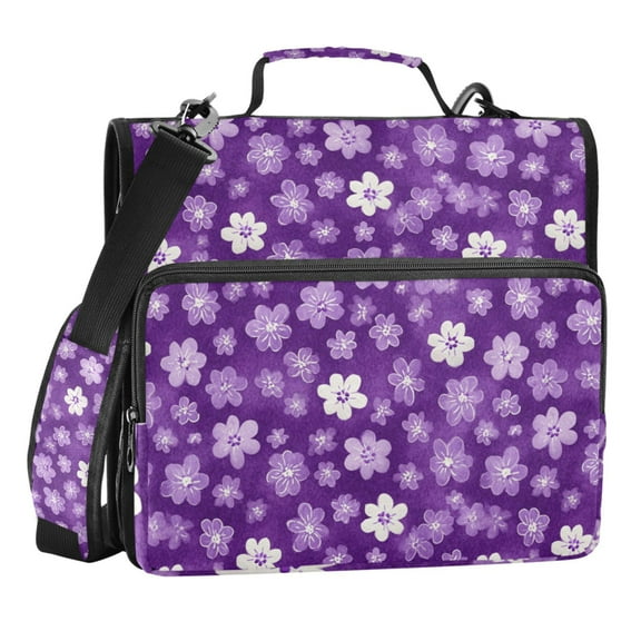 Zipper Binder Purple Flower 1.5 Inch Binder Folder Bag with Shoulder Strap and Handle