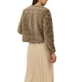 thumbnail image 3 of INSPIRE CHIC Women's Long Sleeve Solid Color Collarless Shaggy Soft Faux Fur Coat M Khaki, 3 of 6