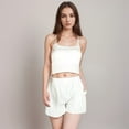 thumbnail image 7 of Women's Vertical Stripe Lounge Shorts with Elastic Waistband Faux Fly Front and Relaxed Fit Side Pockets - White, Small, 7 of 7