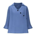 thumbnail image 4 of Womens Cotton Linen 3/4 Length Ruffle Sleeve V Neck Blouses Summer Trendy Dressy Casual Loose Fit Button Shirt Tops, 4 of 6