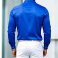 thumbnail image 6 of TKKCS Mens Glossy Satin Dress Shirts- Business Casual Button Down Long Sleeve Lightweight Lapel Wedding Shirts with Chest Pocket Blue Size 2XL, 6 of 6