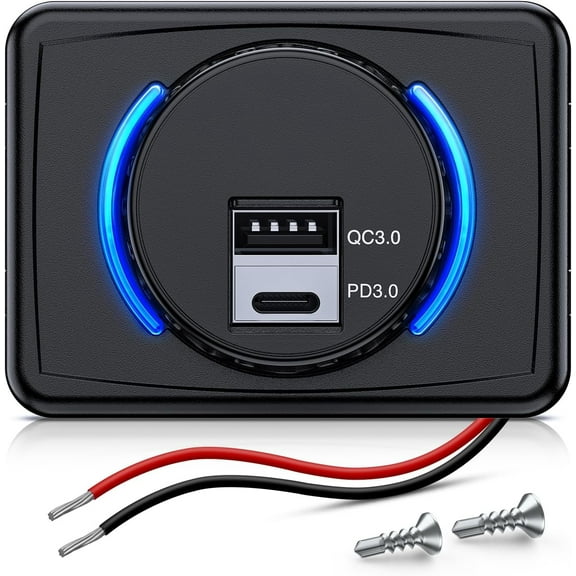 Nilight Quick Charge Socket 12V 24V PD Type C and USB Charger 3A Car Outlet with Waterproof Cover Spring Cap LED Light Dual Charging Port for Cars Trucks Motorcycle RVs Campers 2 Years Warranty