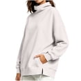 thumbnail image 2 of Tusihei Women Mock Neck Long Sleeve Oversized Sweatshirts Side Slit Pullover Tops Fall Winter Casual Loose Sweater Shirts, White M, 2 of 7