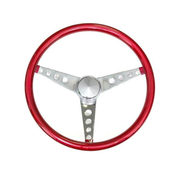 Grant GRT8465 15 in. Metal Flake Steering Wheel Red & Spoke Chrome
