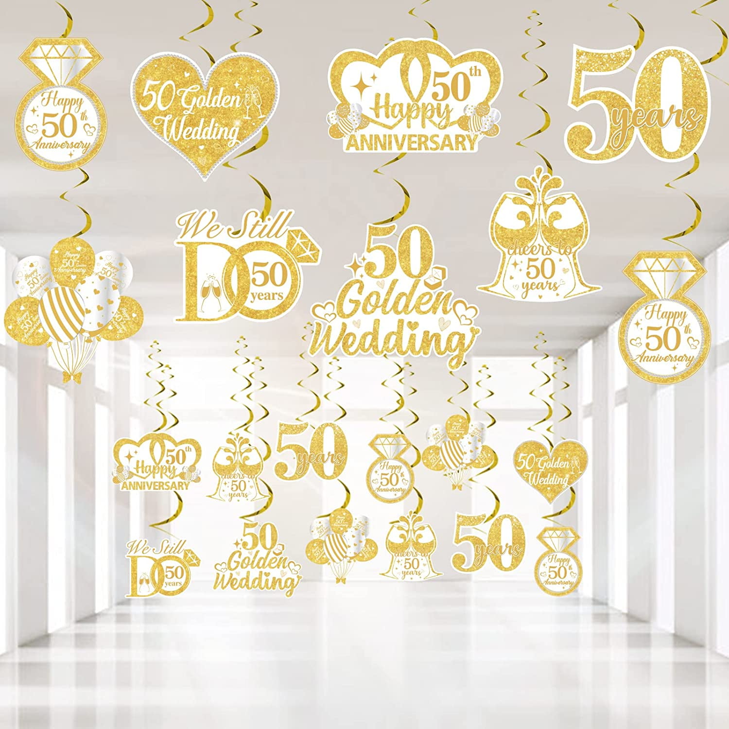 24 Pieces 50th Anniversary Hanging Swirls Decorations, 50th Golden ...