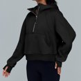 thumbnail image 4 of Sudadera Sudadera recortada para mujer Sudadera con capucha corta de manga larga informal Primavera Otoño Ropa deportiva Ygjytge Negro S para Mujer, 4 of 6