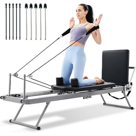 NAIZEA 78" Foldable Pilates Reformer Machine Equipment for Home Workout and Gym, Foldable Pilates Exercise Equipment with Metal Resistance Springs, Support Up to 440 lbs, Include A Yoga Ball
