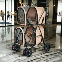 Demi Bonn 41" Double Pet Stroller 4 Wheels Dog Cat Stroller, Carrier Jogger Travel Foldable Puppy Stroller with Detachable Carriers and Travel Carriage, Beige