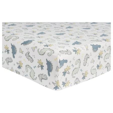 UPC: 0846216064791 | Trend Lab Little Dinos 100%Cotton Deluxe Flannel Fitted Crib Sheet in Colors of Blue Gray and Yellow. Features 10-Inch Deep Pockets