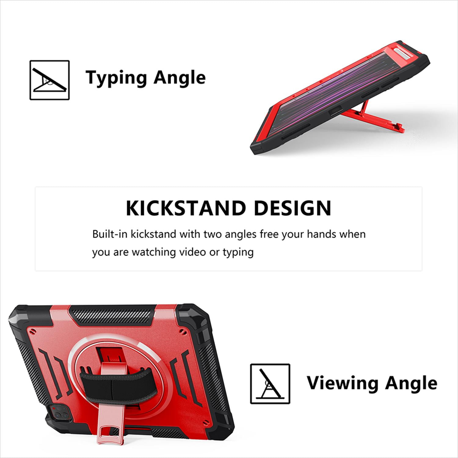 Shockproof Case for Apple iPad Pro 11 Inch 2024 M4, with Pencil Holder Military Grade Protection Rotating Stand Hand Strap Shoulder Strap Bumper Rugged Case for iPad Pro 11" 2024, Red