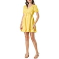 thumbnail image 2 of INSPIRE CHIC Women's V Neck Puff Short Sleeve Elastic Waist Ruffle Mini Dress S Yellow, 2 of 7