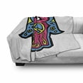 thumbnail image 3 of Hamsa Soft Flannel Fleece Throw Blanket, Hippie Boho Hamsa with Peace Sign in the Palm Art, Cozy Plush for Indoor and Outdoor Use, 70" x 90", Pink Blue Yellow, by Ambesonne, 3 of 6